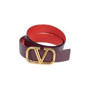 VALENTINO VLogo Burgundy Leather Reversible Belt with Gold Hardware Size M